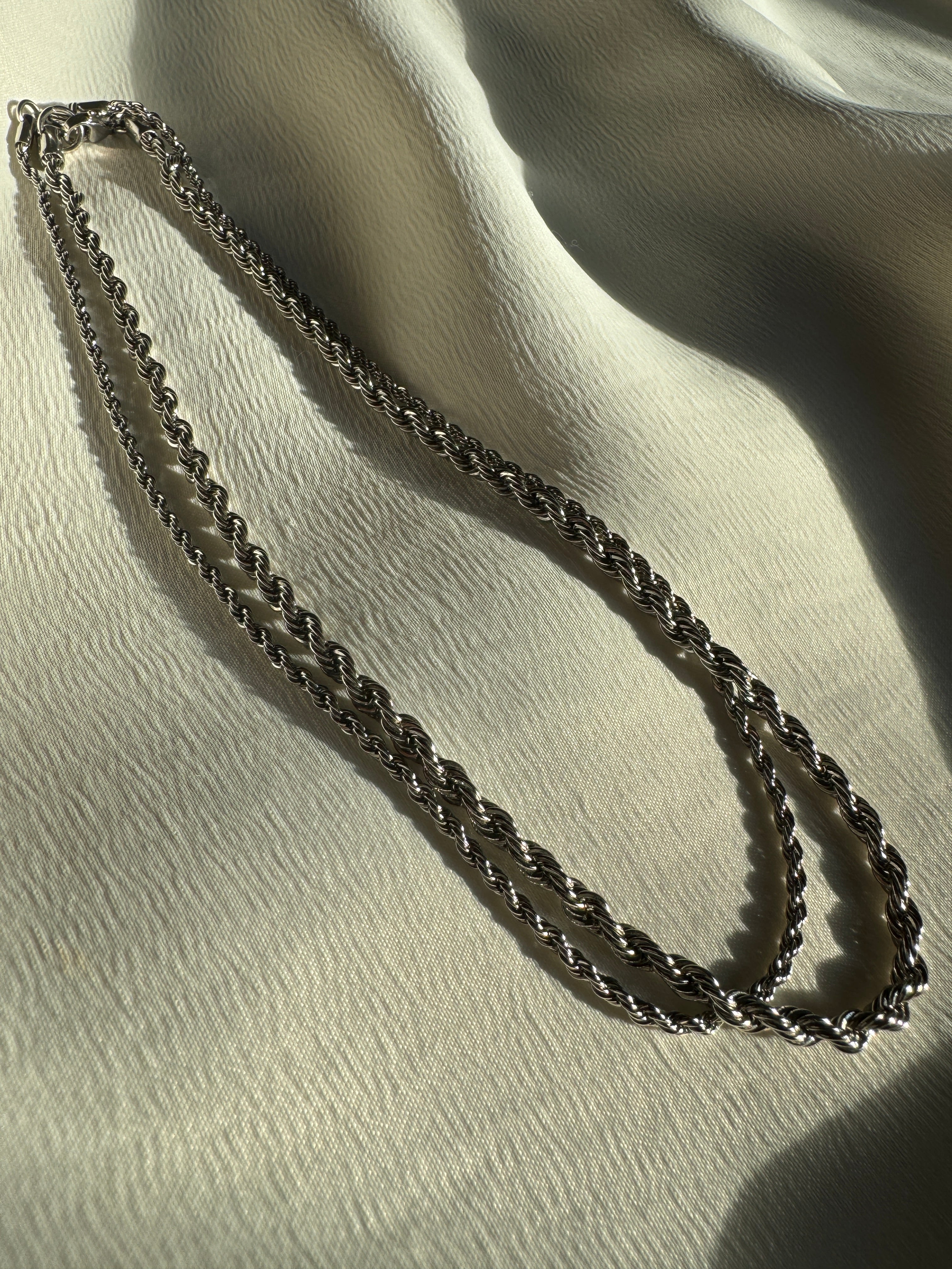 silver thick rope chain necklace