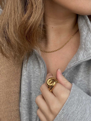 One of our most bold and beautiful rings, the Brittany is sure to stand out and make a statement. 14 Karat Gold Plated Tarnish Resistant Hypoallergenic Size variations: sizes 6, 7, 8 | Brittany Ring | Handmade Jewelry EasyClubCo