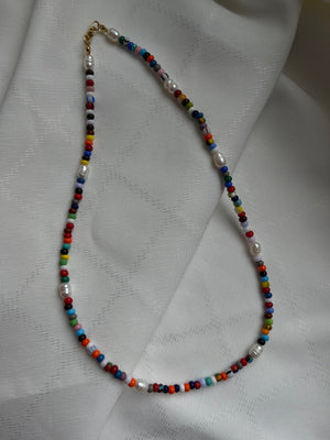 rainbow beads & pearl necklace