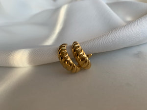 Cute croissant style earrings to match your ring & add to your ear stack! 14 Karat Gold Plated Hypoallergenic Tarnish Resistant 15mm hoops | Easy Croissant Earrings | Handmade Jewelry EasyClubCo