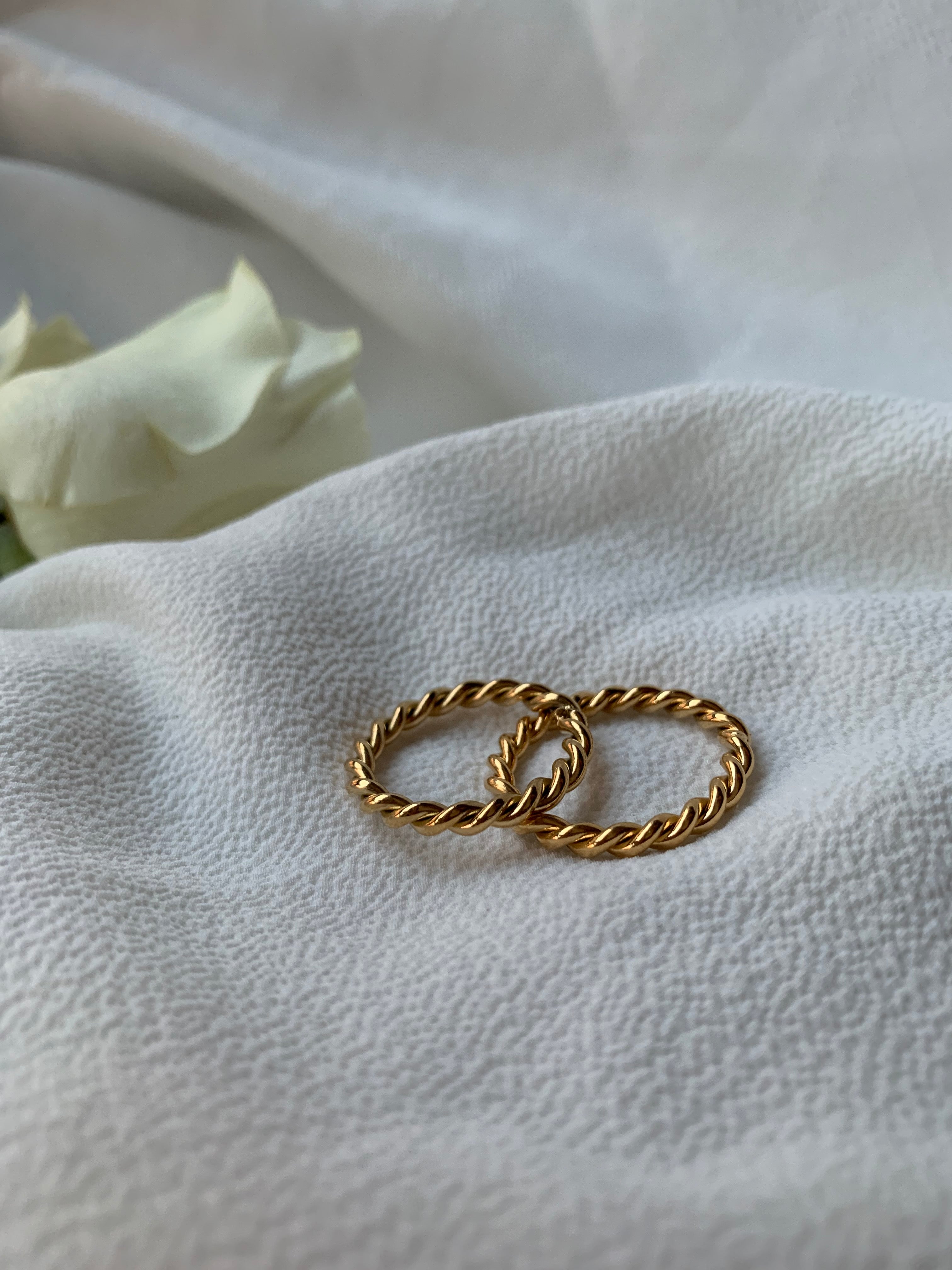 twist and shout in the small twisted alexa ring. she's cute she's stackable, and she wants to be SEEN! 14K Gold Plated Hypoallergenic Tarnish Resistant Water Resistant Available in sizes 5,6,7,8 | Alexa Ring | Handmade Jewelry EasyClubCo