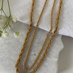 Timeless & elegant, add the rope chain as the first or second necklace in your stack! 14K Gold Plated Hypoallergenic Tarnish Resistant 45cm length 4mm (thick) OR 2mm (thin) chain | Easy Rope Chain Necklace | Non-tarnish 14k Jewellery EasyClubCo