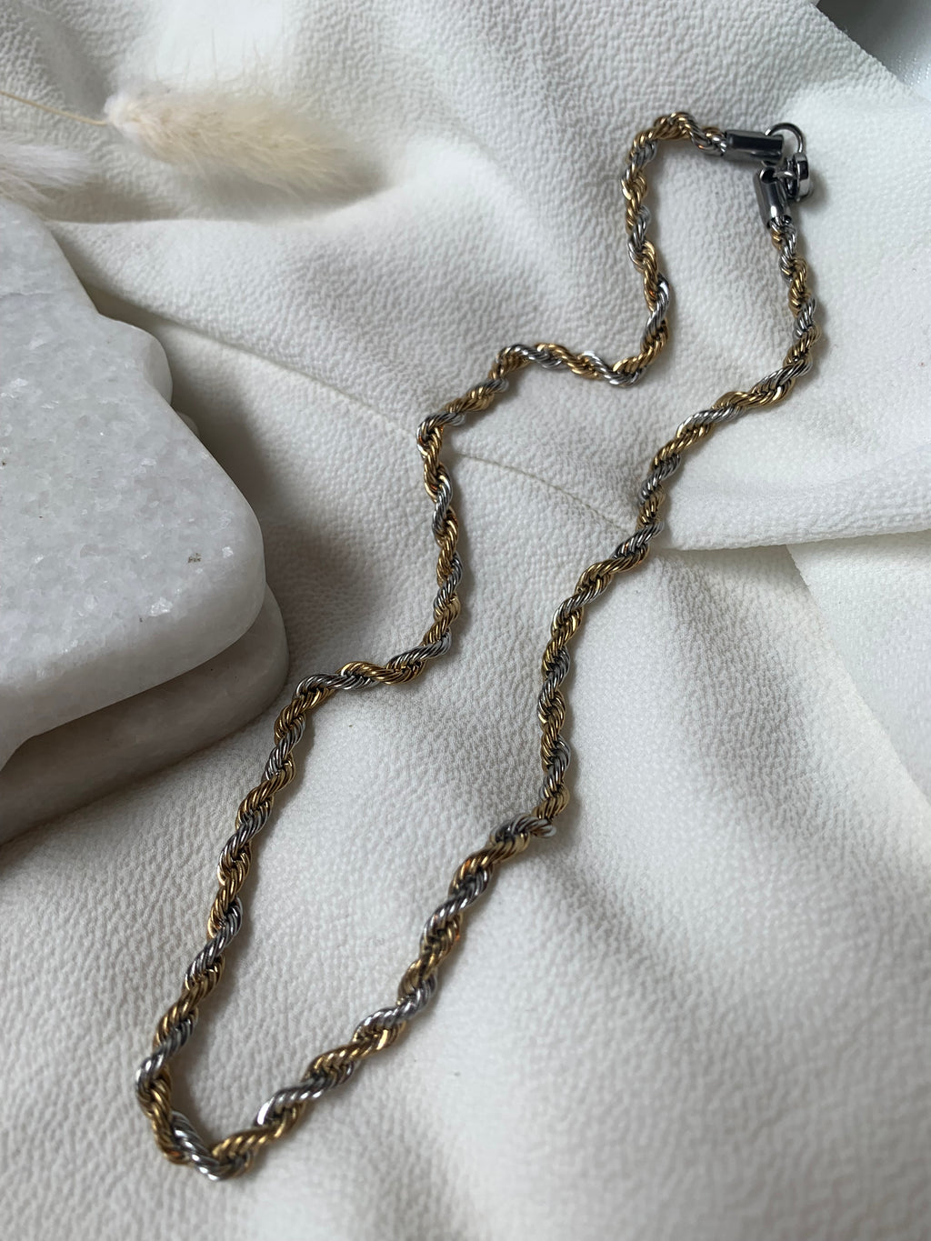 silver and gold rope chain necklace