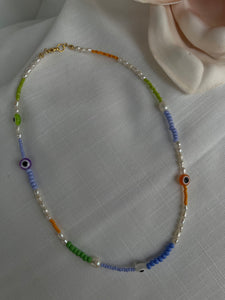 evil eye beads & pearl necklace
