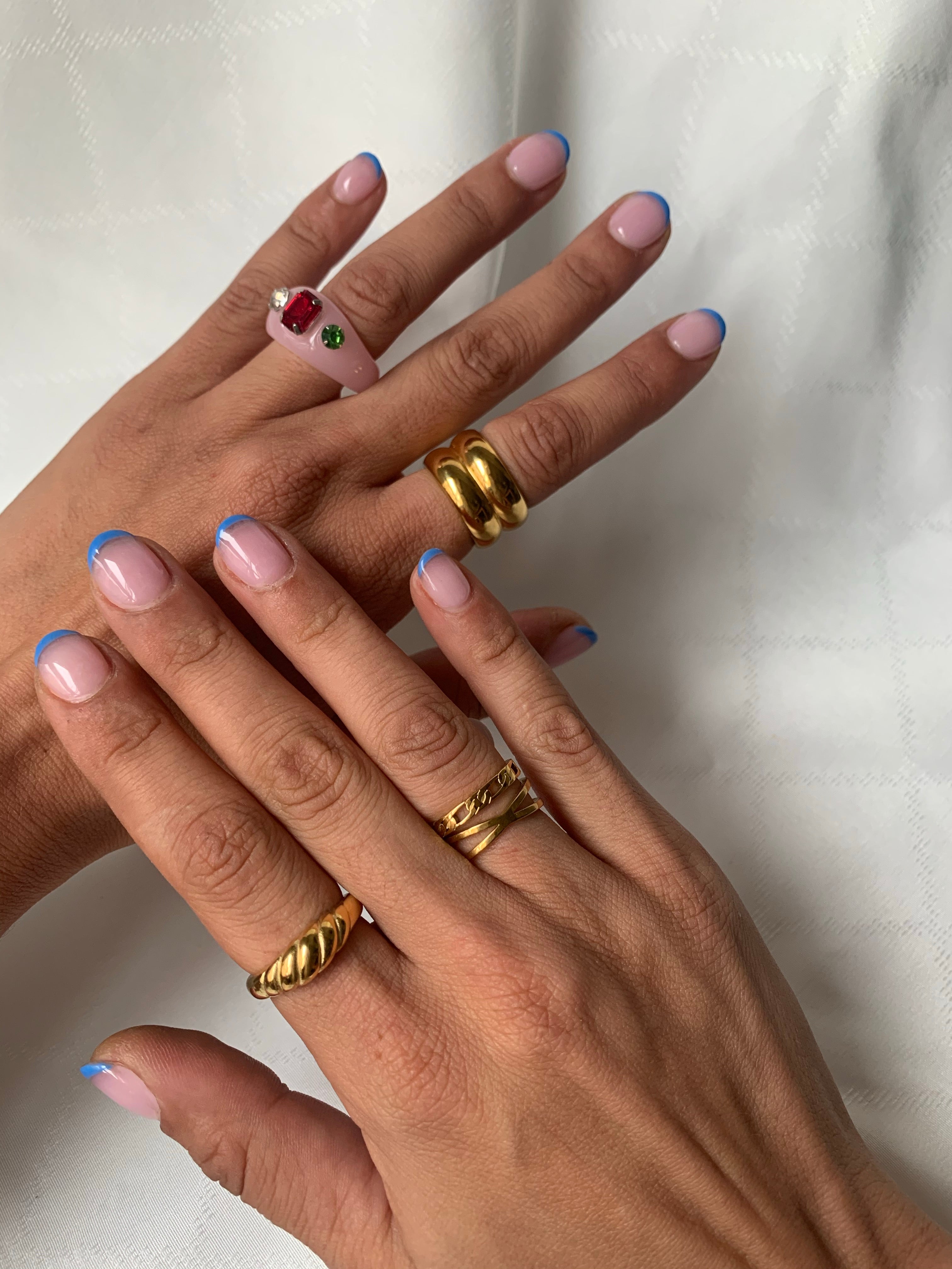 Small style croissant ring--one of our most popular styles, always selling out so grab while in stock! 14 Karat Gold Plated Hypoallergenic Tarnish Resistant Available in sizes 5, 6, 7 & 8 | Easy Croissant Ring | Handmade Jewelry EasyClubCo